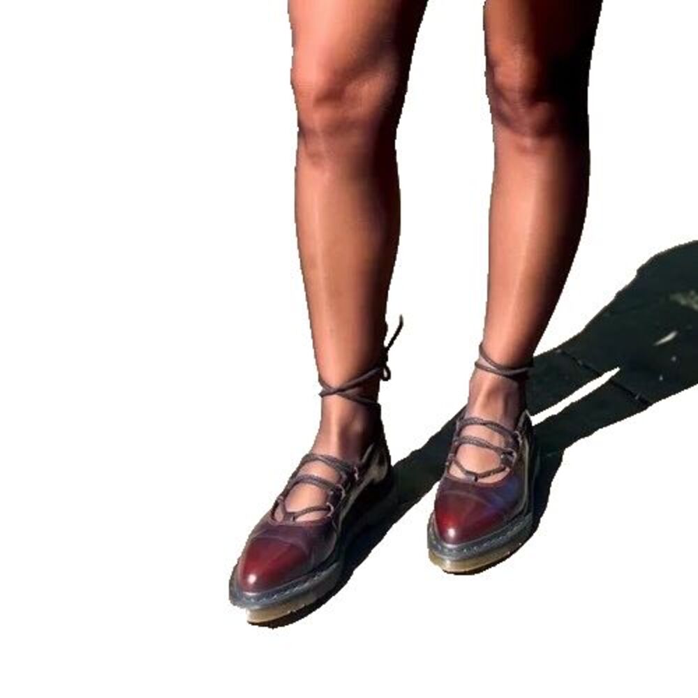 Dr. Martens Elphie II Pointed Toe Ballet Flats Mary Jane Ankle Tie Cherry Sz 10